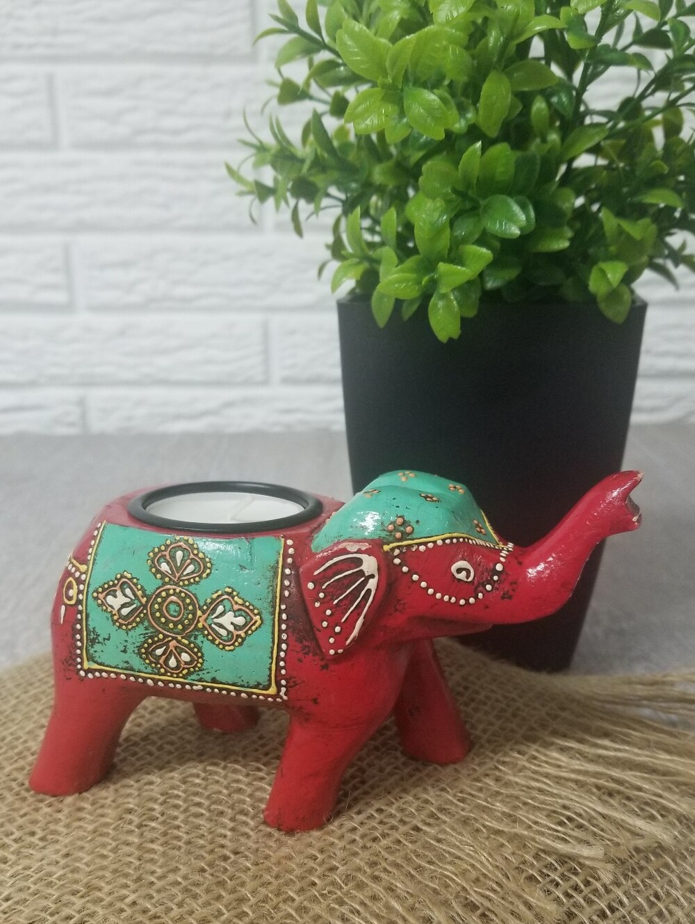 Wooden Elephant Tlight Holder